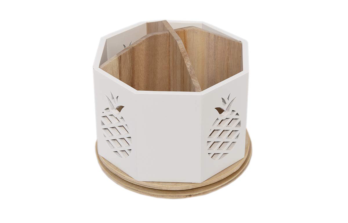 Spinning Desktop Stationary Organizer – Decorative Wooden Rotating Pen and Pencil Cup – 4