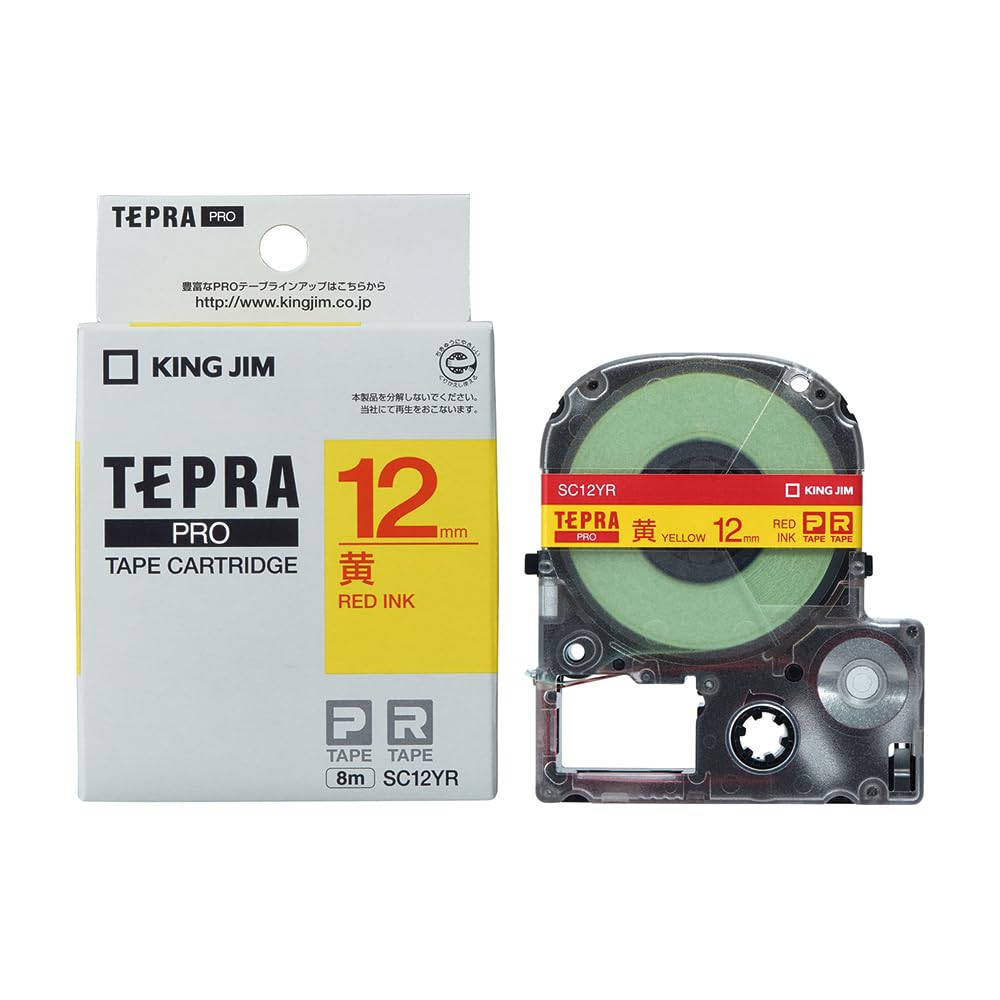 King Jim Tepra PRO 12mm SC12YR Yellow Red Letter Tape Cartridge