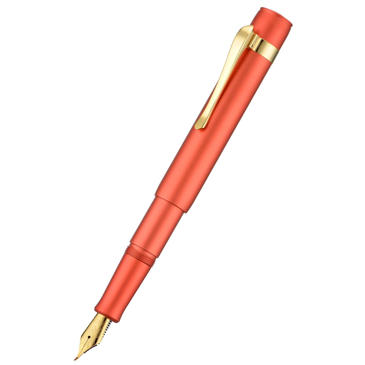 HONG DIAN M2 Mini Fountain Pen with Bent Nib, Sleek Shape Aluminium Short Pocket Travel Pen (Orange