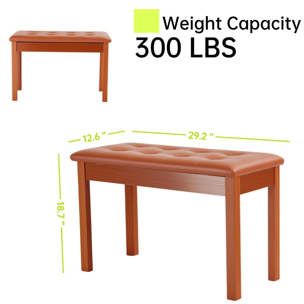 Sanpuli Solid Wood Duet Piano Bench with Storage, Piano Stool and Padded Cushion, Keyboard Bench