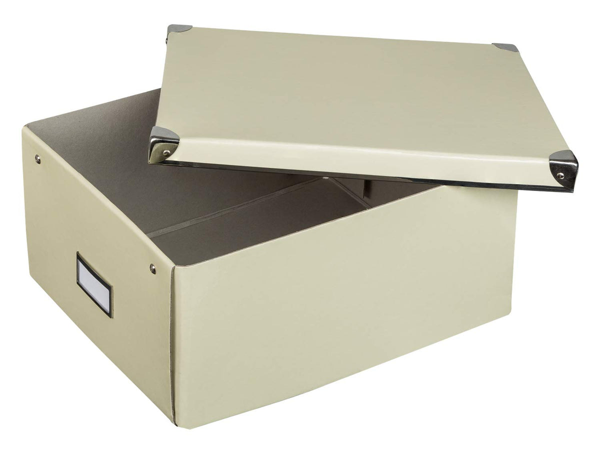 Idena storage box made of solid cardboard, lid reinforced with metal, including labelling field