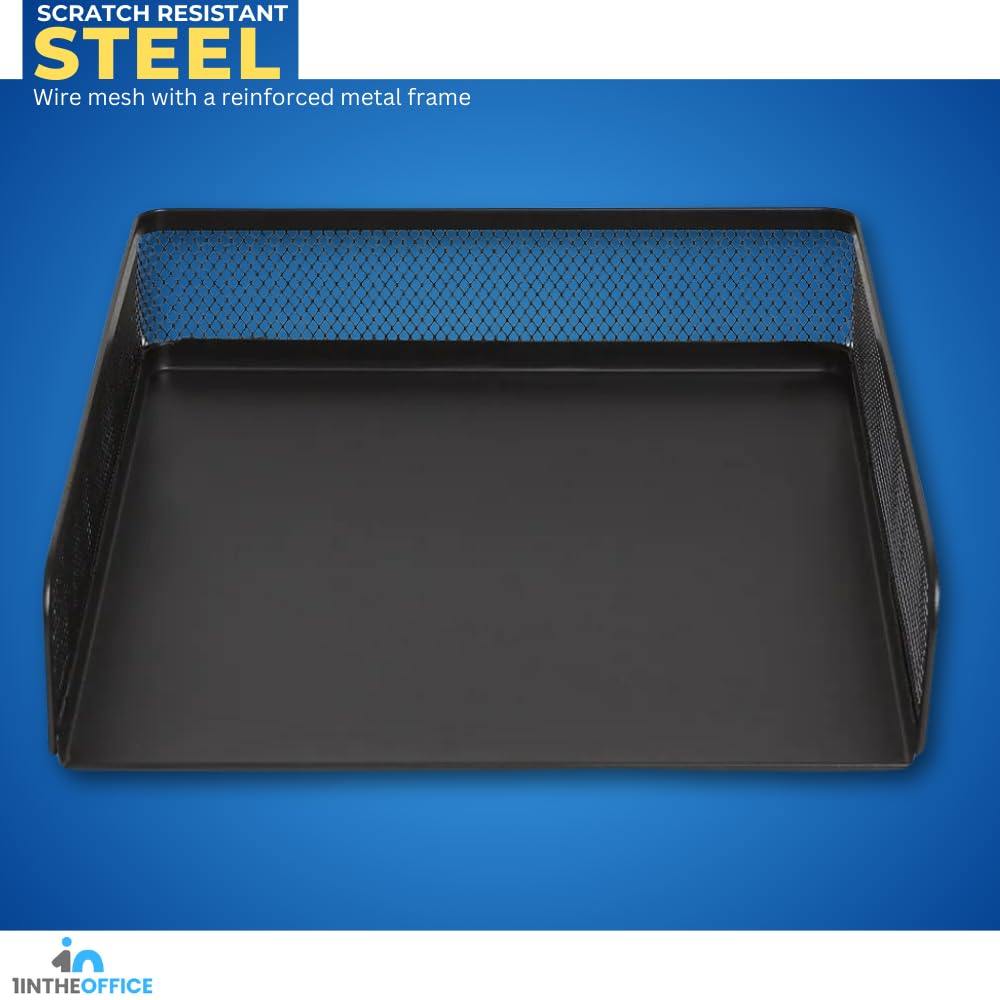 1InTheOffice Stackable Letter Tray, Matte Black Wire Mesh Front-Load Letter Tray