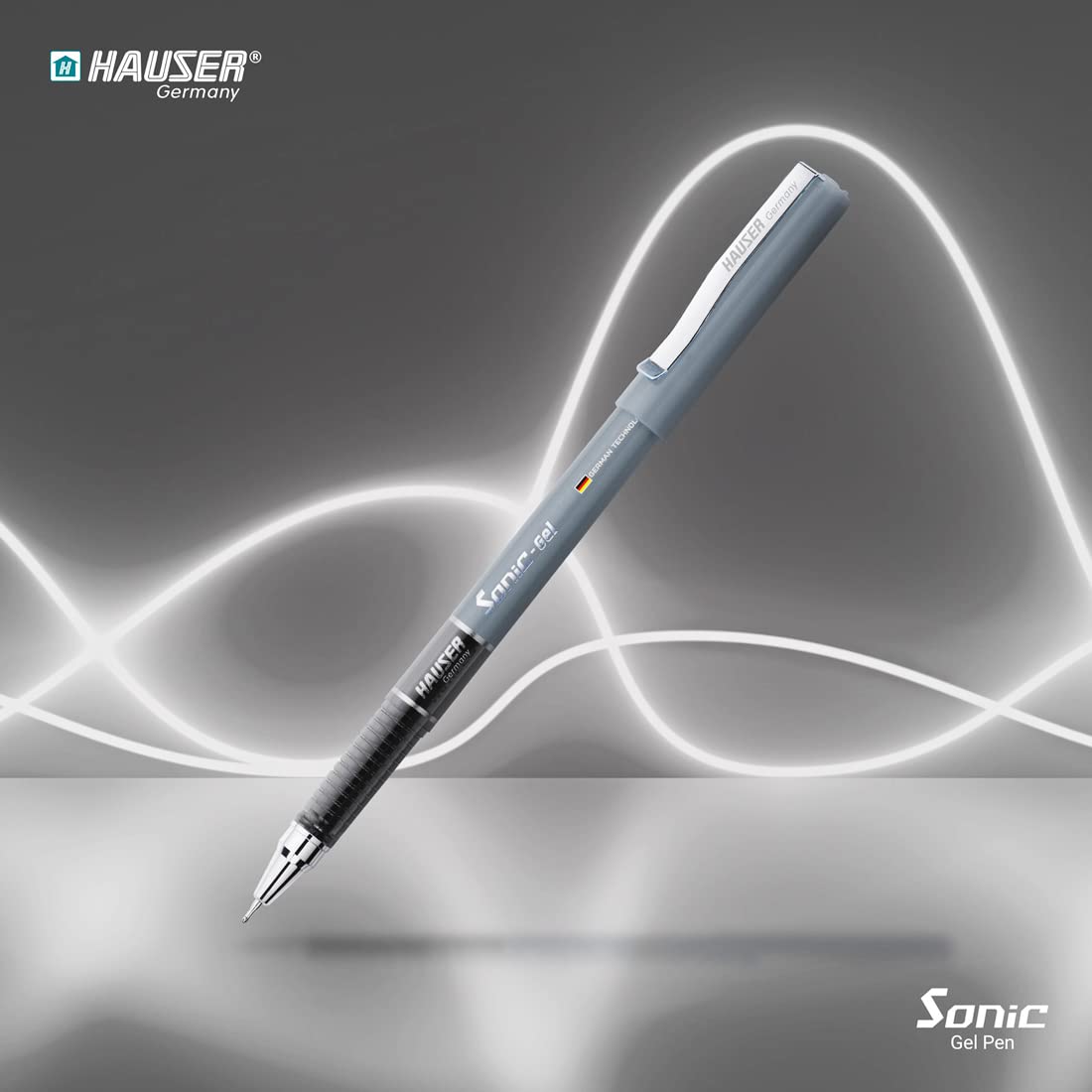 Hauser Sonic 0.55mm Gel Pen Box | Attractive Foiled Body | Stylish Metal Clip | Refillable &