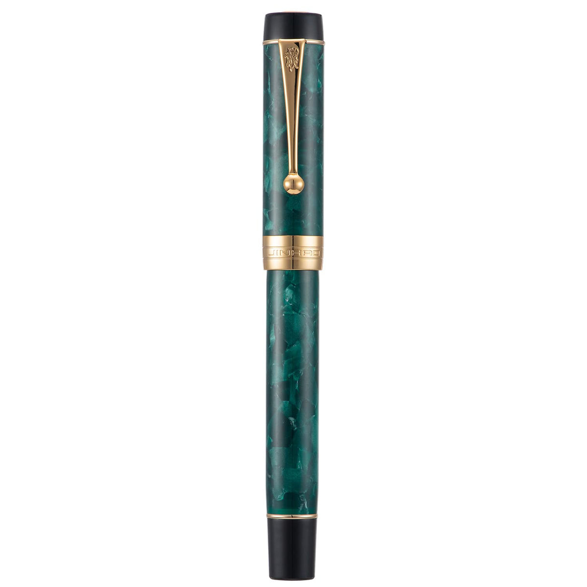 Jinhao 100 Classic Fountain Pen Green Celluloid, Medium Nib with Converter and Pen Case Set
