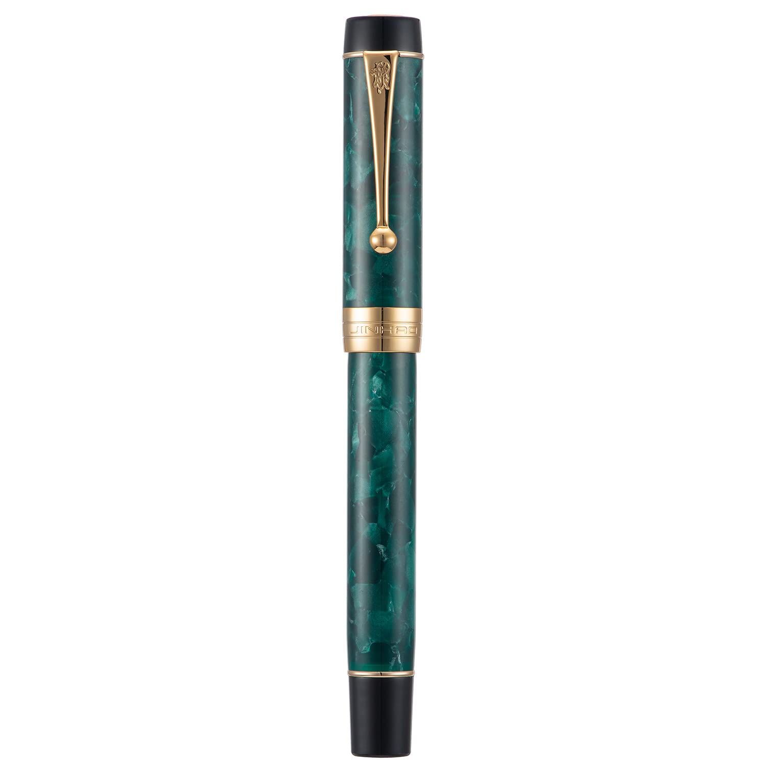 Jinhao 100 Classic Fountain Pen Green Celluloid, Medium Nib with Converter and Pen Case Set