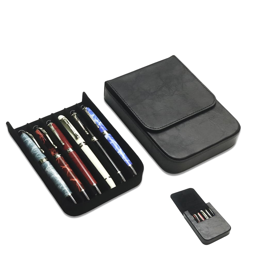 MIVLXLX 6 Slot Fountain Pen Case, Handmade Magnetic,Christmas Gift (black)