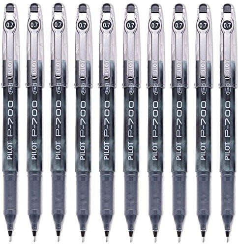 Pilot P-700 Rollerball Stick Gel Pen, Black Ink, Fine Point 10-PACK(38610)
