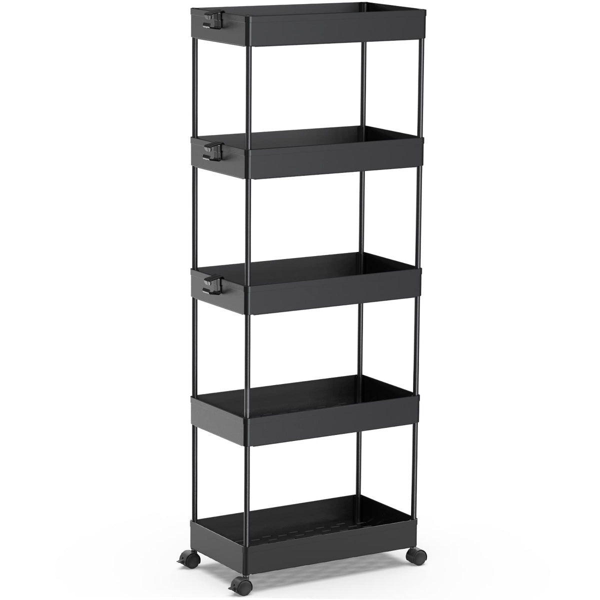 SPACEKEEPER 5 Tier Storage Rolling Cart, Bathroom Cart with Wheels, Black