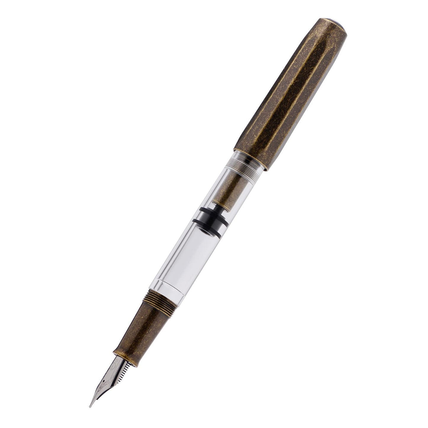Majohn T1 Piston Fountain Pen Fine, Vintage Brass Transparent Acrylic Large Ink Capacity Writing