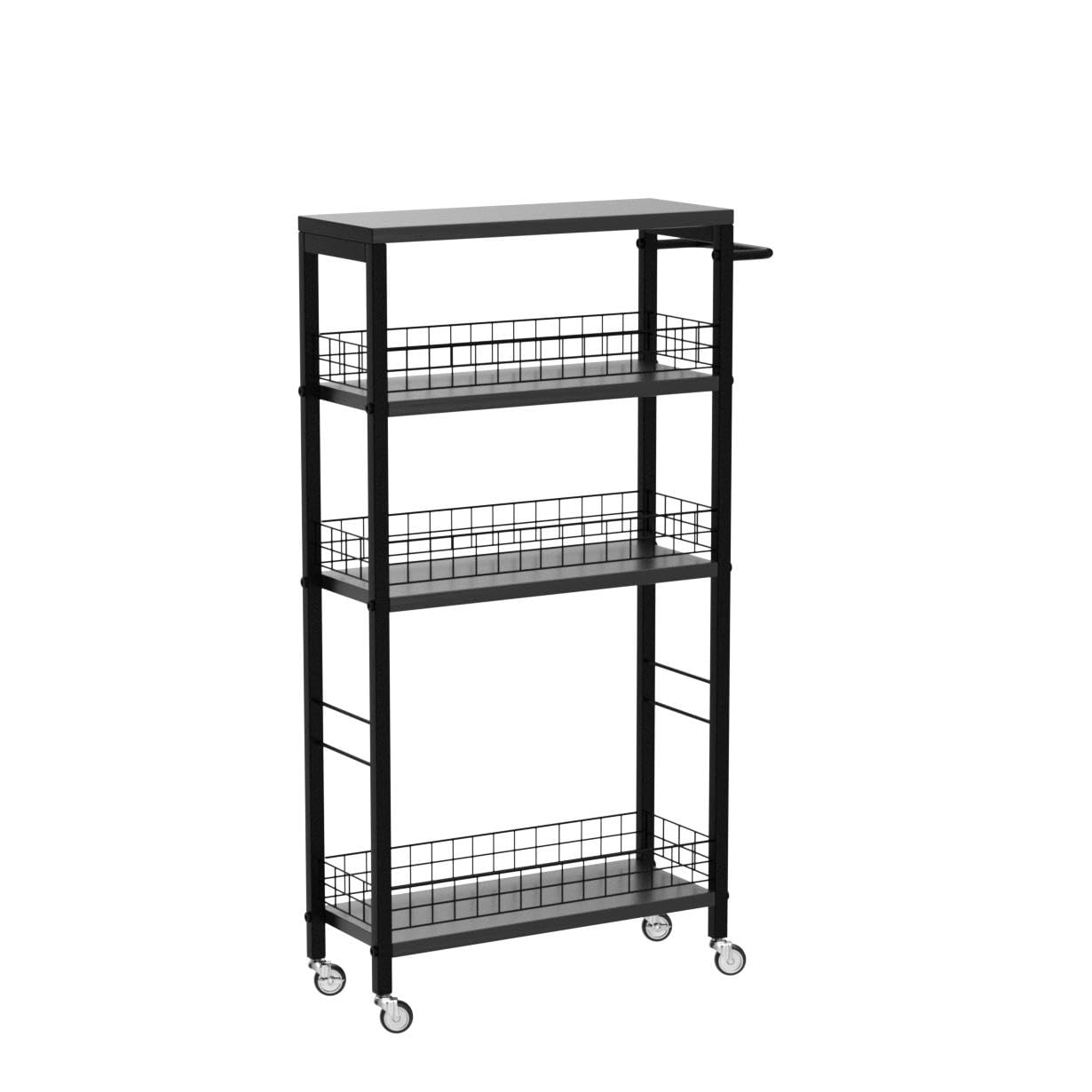 YBING Slim Storage Cart Kitchen Rolling Utility Cart on Wheels 4 Tier Mobile Narrow Cart with Wood