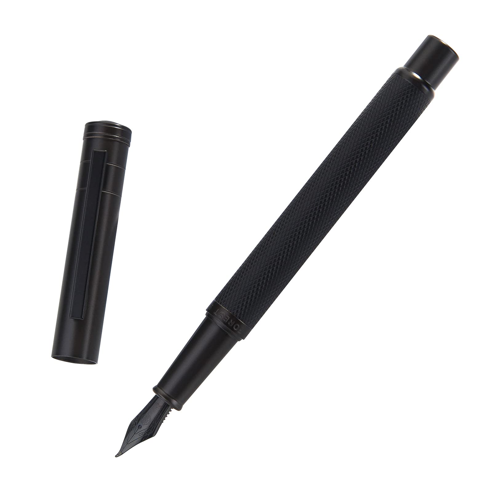 Brushed Black Forest Fude Pen, Bent Nib Calligraphy Fountain Pen (Fine to Broad) with Converter and