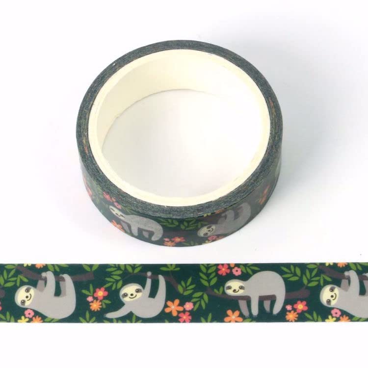 Cute Sloth Washi Tape,5/8" x 197 inches(15mm*5M) Cute Sloth Washi Tape, Masking Tape Craft Supplies