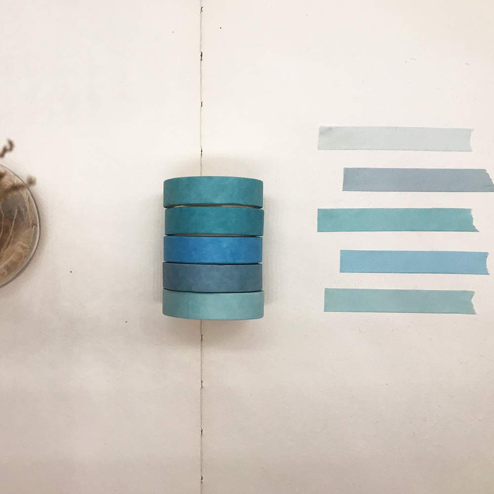 EnYan 5 Rolls Vintage Blue Washi Tape Set, Japanese Masking Decorative Tapes for DIY Crafts and