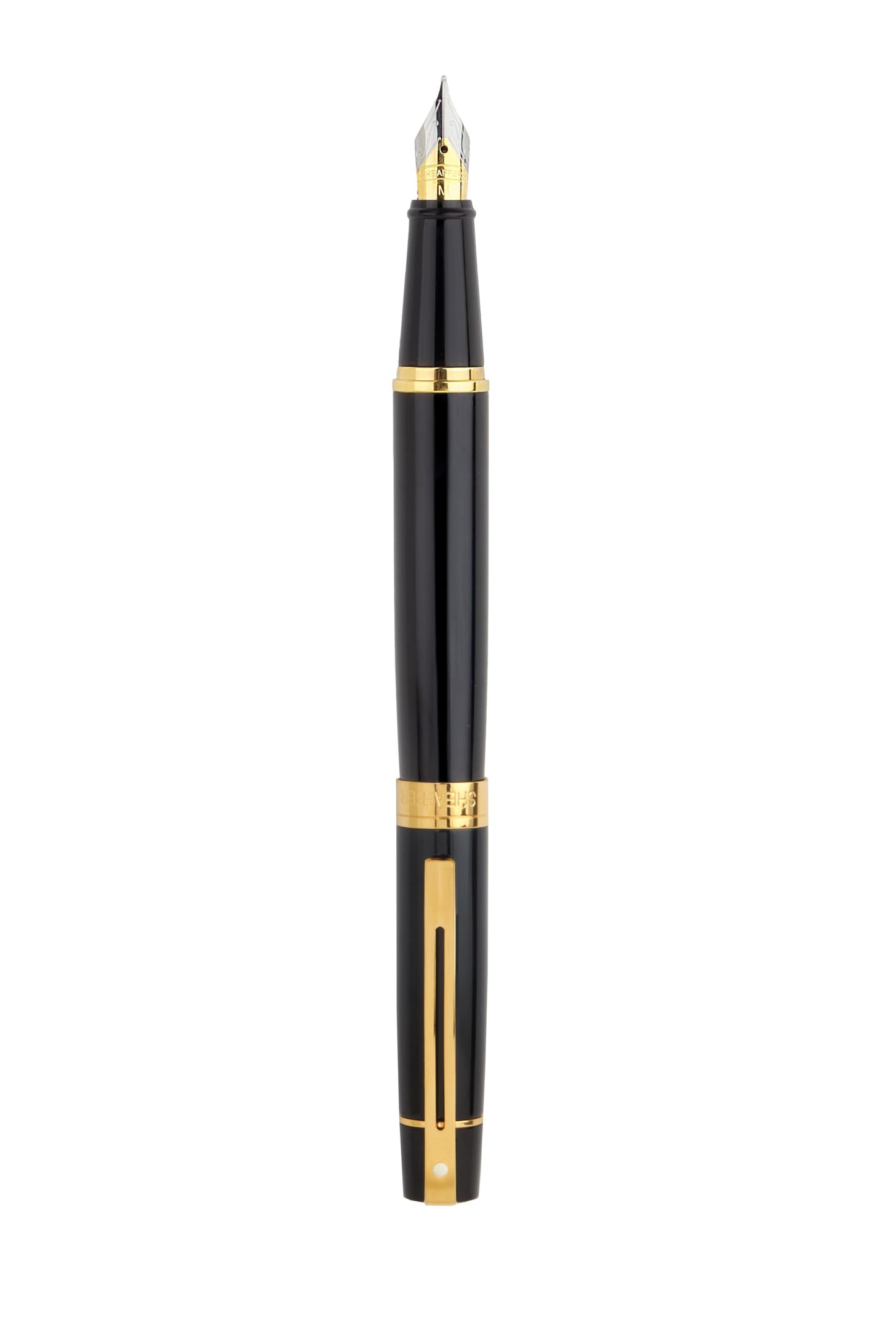 Sheaffer 300 Glossy Black Fountain Pen with Gold Tone Trim and Medium Nib