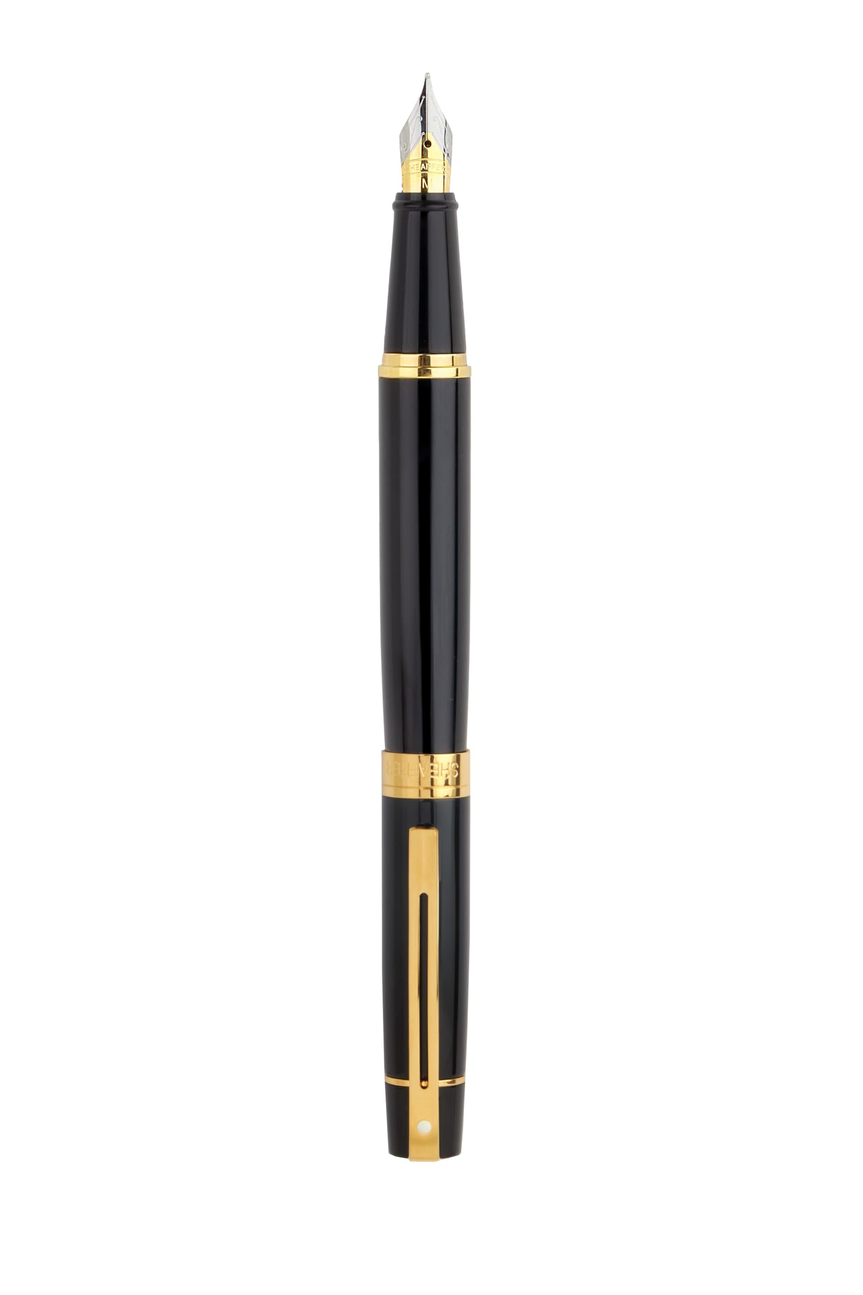 Sheaffer 300 Glossy Black Fountain Pen with Gold Tone Trim and Medium Nib