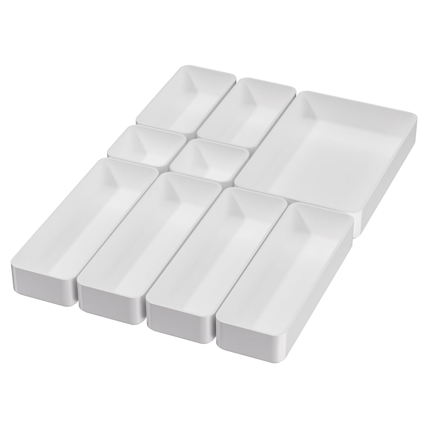 White Desk Drawer Organizer Trays: 9PC Shallow Vanity Bathroom Organizers