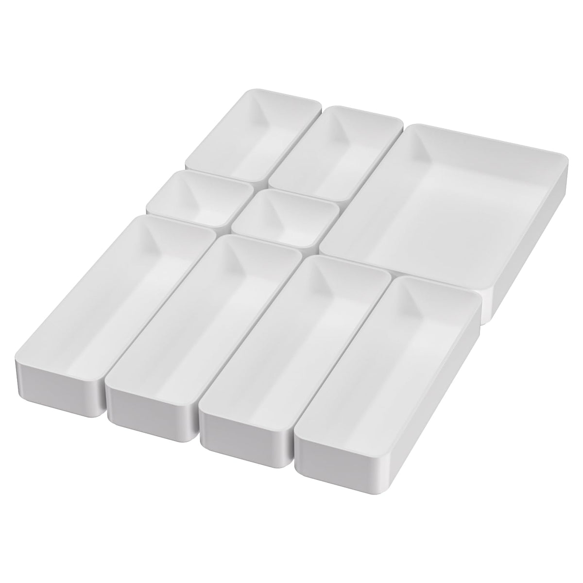 White Desk Drawer Organizer Trays: 9PC Shallow Vanity Bathroom Organizers