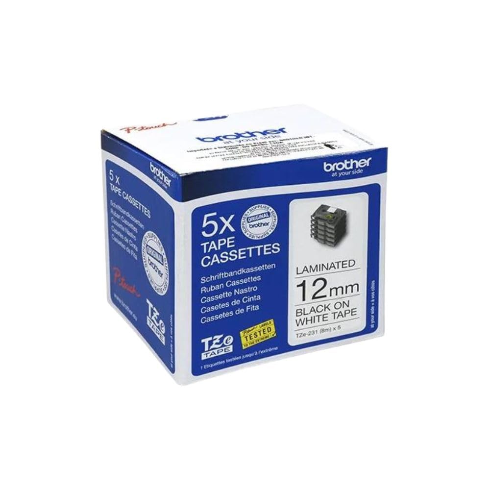Brother TZe-231 Labelling Tape Cassettes, Black on White, Multi-Pack, 12 mm (W) x 8 m (L), Includes