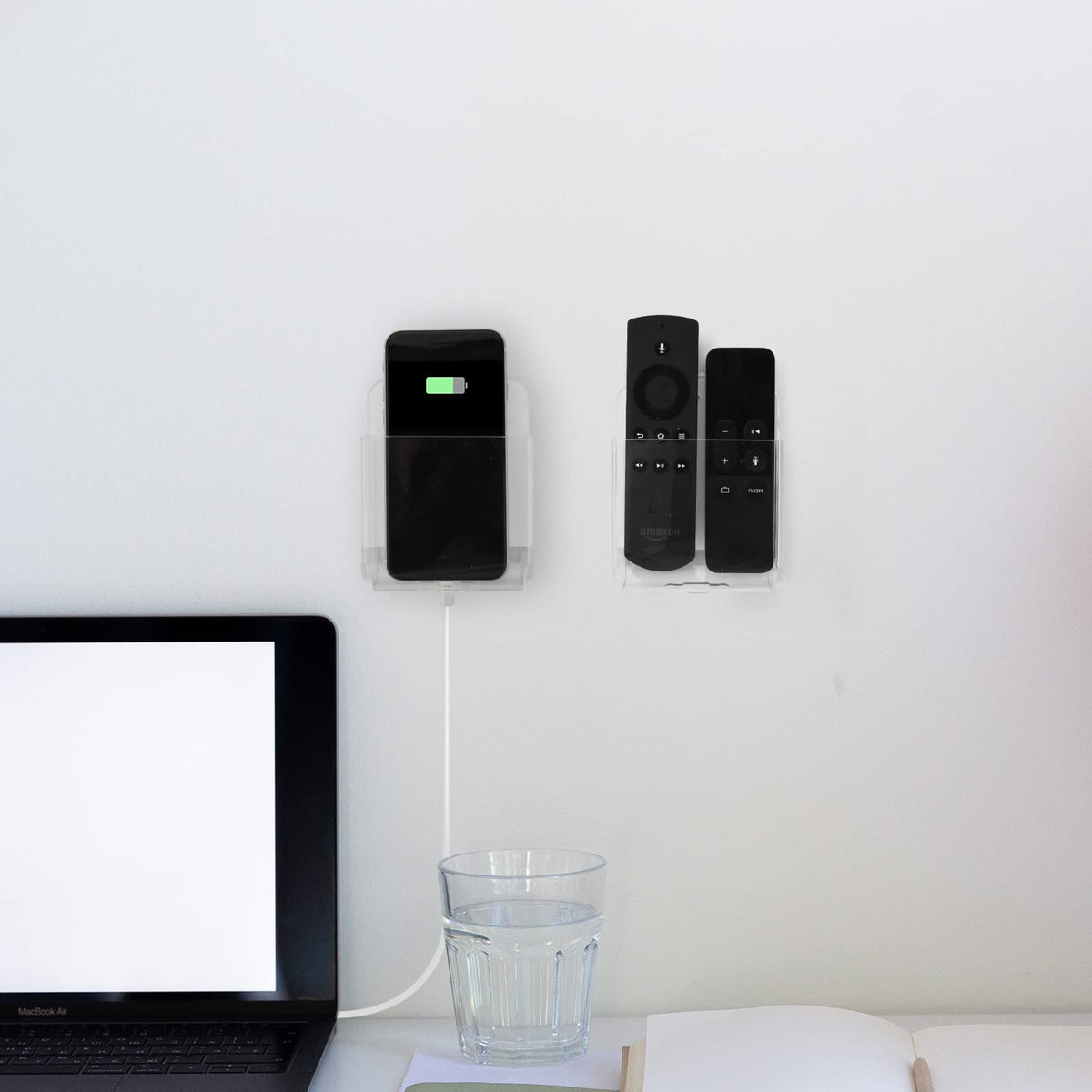 Cosmos Pack of 2 Acrylic Remote Control Holder Adhesive Wall Mount Phone Holder Wall Mount