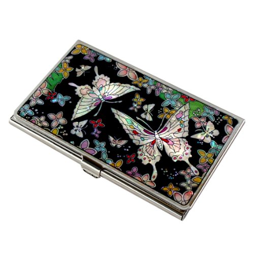 Mother of Pearl Design RFID Blocking Protection Business Card Case, Credit Card Holder, Metal Name