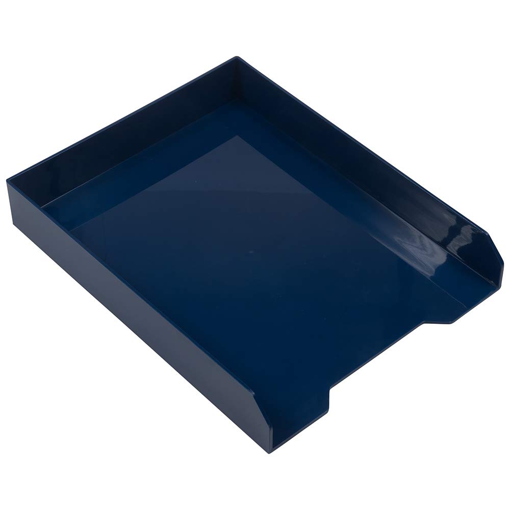 JAM PAPER Stackable Paper Trays - Navy Blue - Desktop Document, Letter, & File Organizer Tray