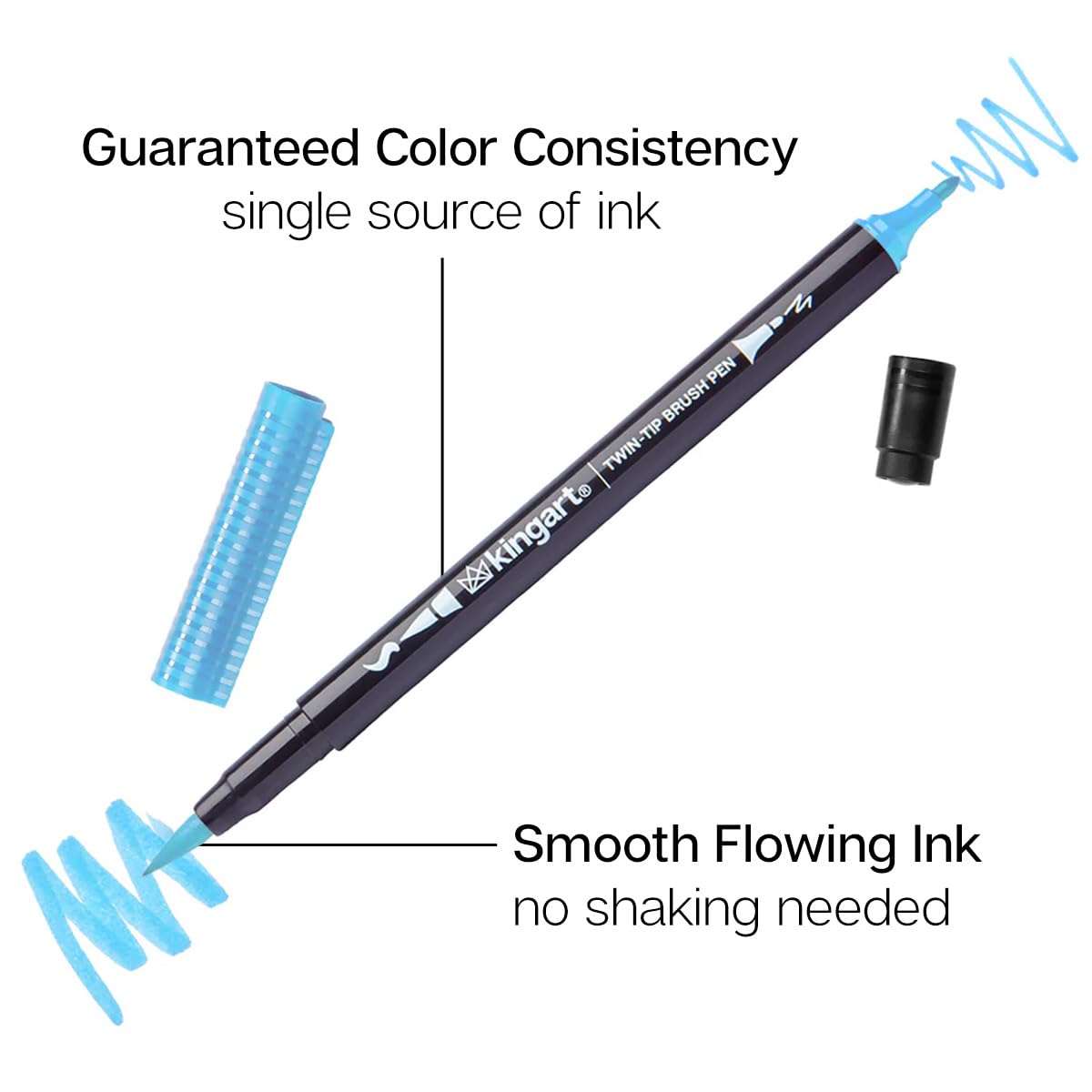 KINGART PRO 445-48 Dual Twin-Tip Brush Pens, Multicolor, 48-Colors