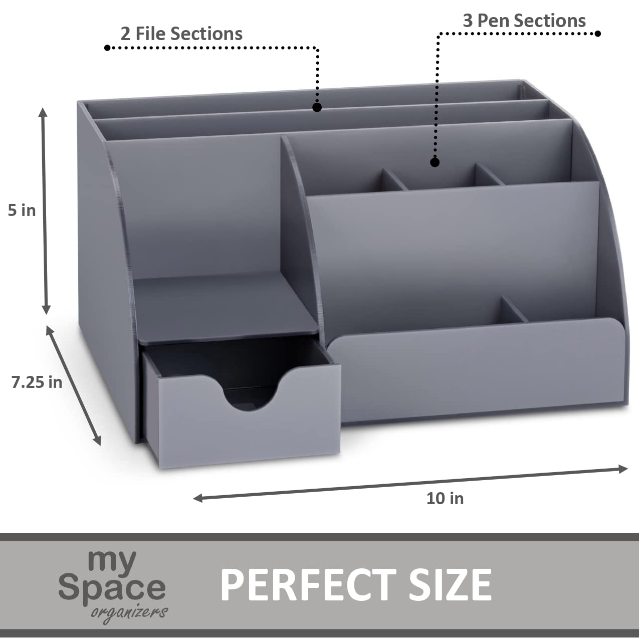My Space Organizers Grey Desk Organizer, 9 Compartments, Office Supplies and Desk Accessories