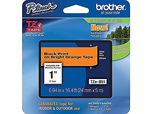 Brother Genuine P-Touch TZE-B51 Tape, 1" (0.94") Wide Standard Laminated Tape, Black on Fluorescent