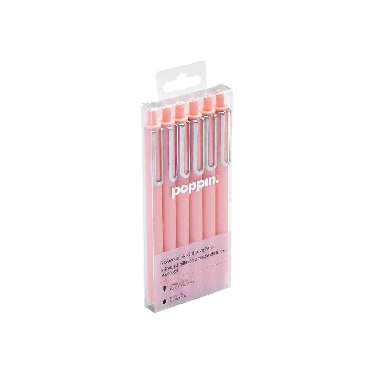 Poppin Luxe Retractable Gel Pen, Fine Point, Black Ink, 6/Pack (104448-US)