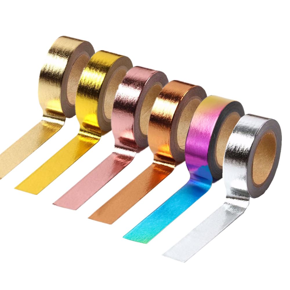 6 Rolls Solid Colorful Foil Washi Tape Set 15mm x 10m Length Colorful Paper Adhesive Masking Tapes