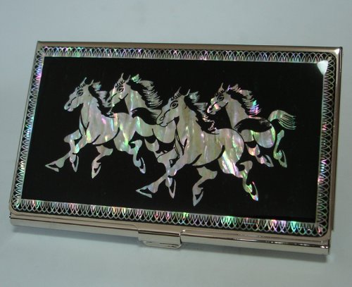 Antique Alive Year of The Horse Zodiac 2026 Business Card Case, Mother of Pearl Design, Chinese