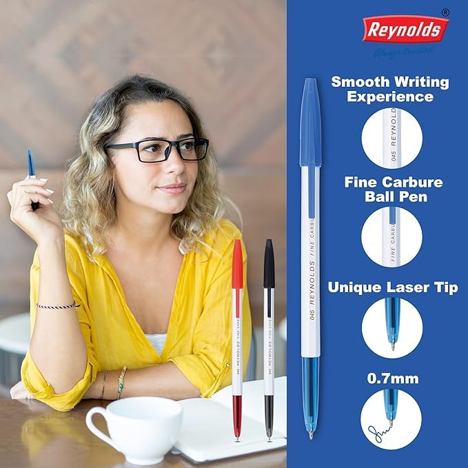 Reynolds 045 Ball Pen SET - 50 PENS (35 BLUE, 10 Black, 5 Red) | COMFORTABLE GRIP | SMOOTH WRITING