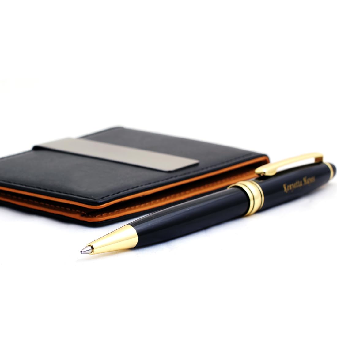 Personalized Pen & Money Clip Wallet Set with Engraving – Elegant Ballpoint Pen with Refill and