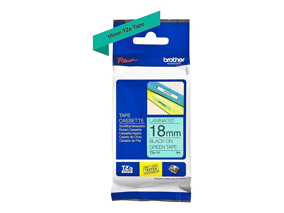 Brother Laminated Tape Black on Green, 18mm (TZe741)
