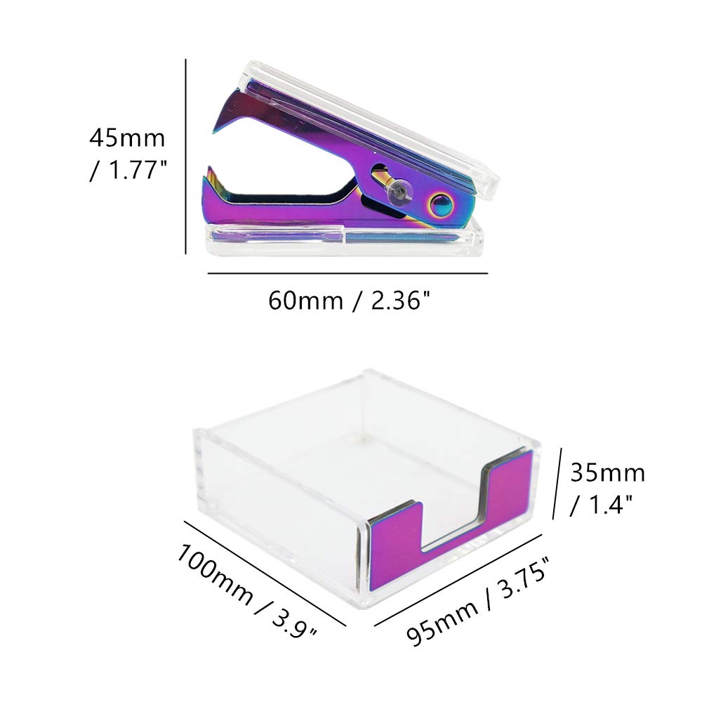 Clear Acrylic Body Colorful Metallic Tone Memo Holder and Staples Remover Set Self-Stick Note Cube