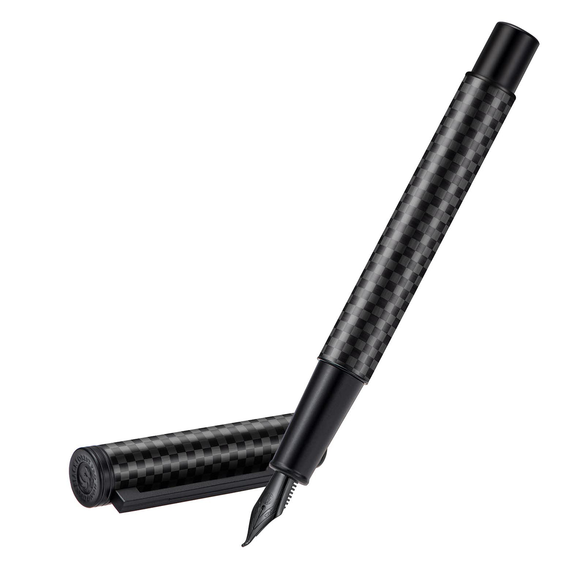 HONG DIAN Black Forest Pro Carbon Fiber Fountain Pen, Bent Nib for Fude Calligraphy Writing (Fine