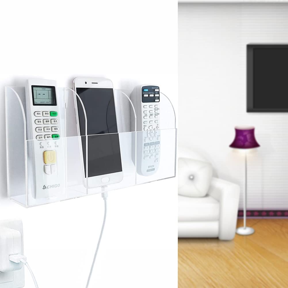 Pansyling Large Acrylic 3-Slot Wall Mounted Smart Phone Charging Holder Station Clear Hanging TV