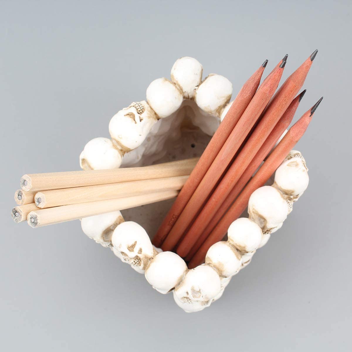 UnionKK Skull Pencil Holder - Skeleton Pen Storage Organizer for Office Desk, Makeup Brush Holder