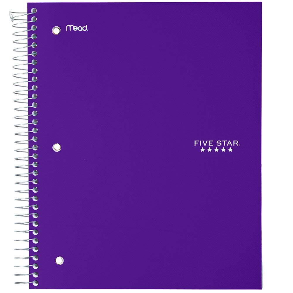 Five Star Spiral Notebook + Study App, 5 Subject, Wide Ruled 8" x 10.5" Paper, 200 Sheets, Fights