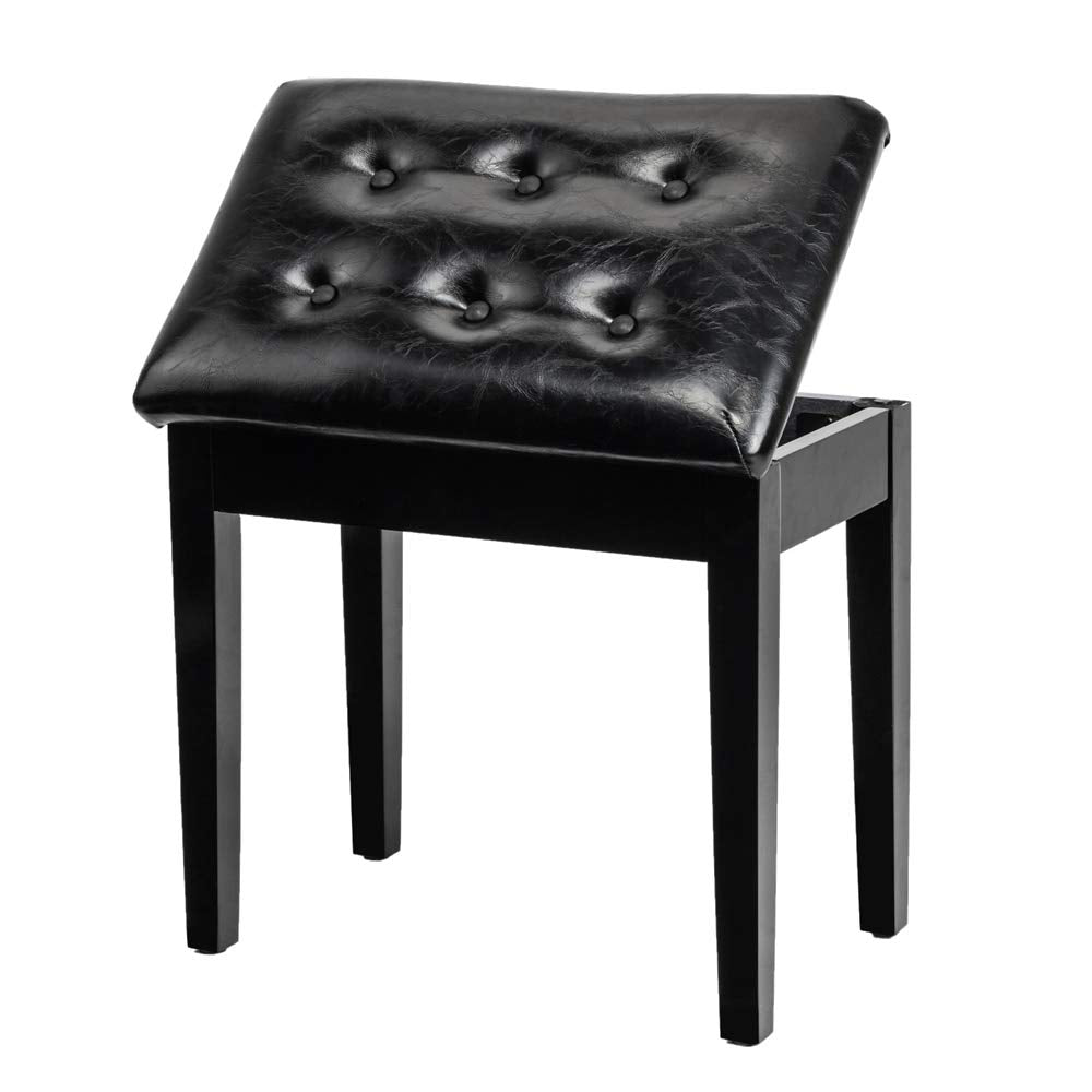 Bonnlo Piano Bench with Storage, Tufted Wooden Keyboard Bench, Black