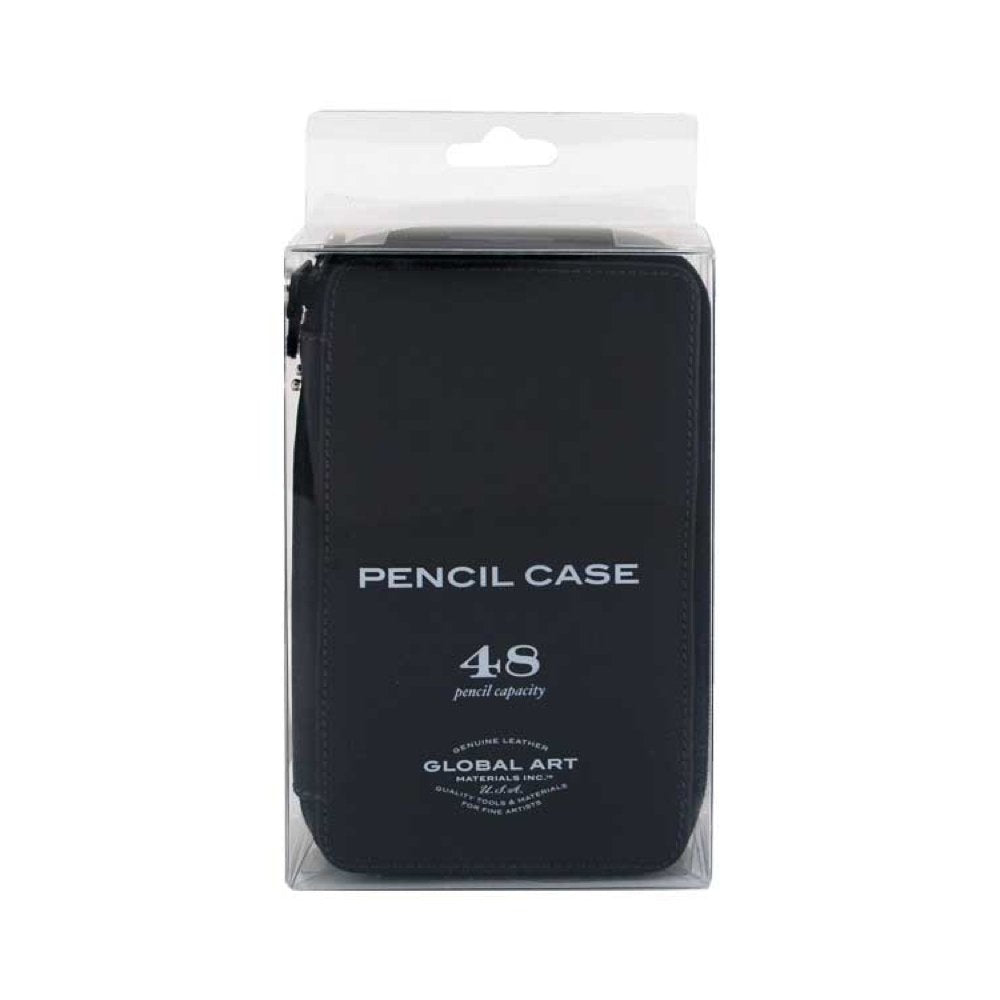 Global Art Genuine Leather Pencil Case 48 Pencil Capacity in Black