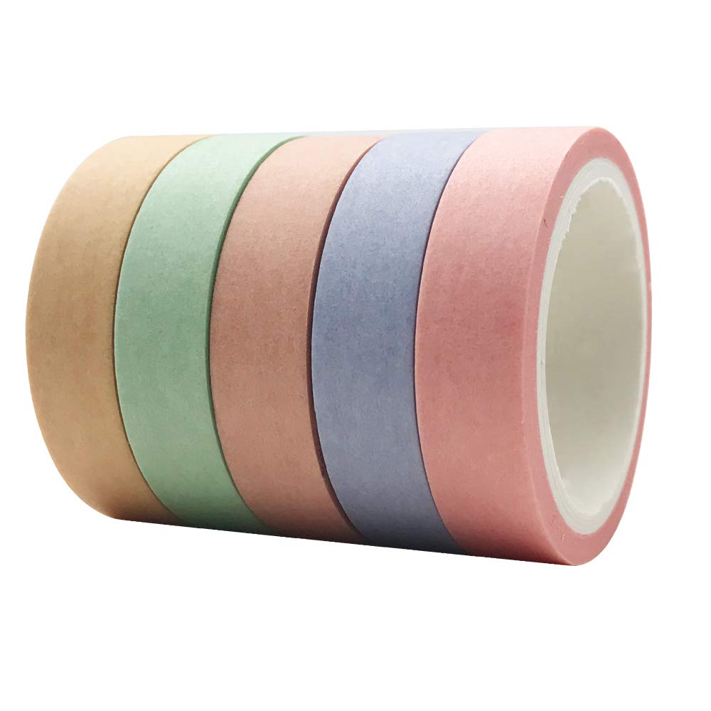 EnYan Solid Color Washi Tapes Set, 5 Rolls Basic Collection Decoration 10mm Wide Japanese Masking