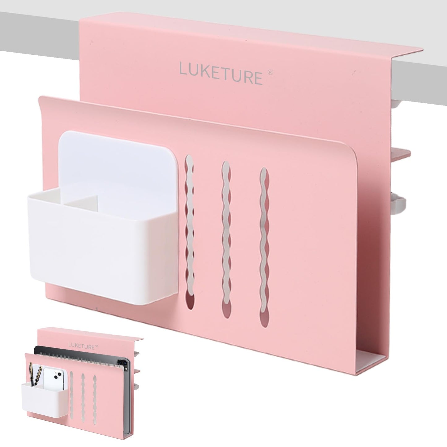 LUKETURE Desk Side Storage Laptop Holder No Drill Clamp On Organizer
