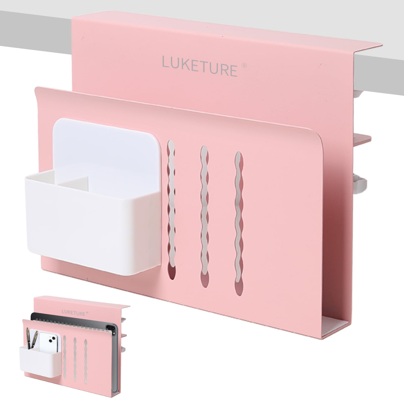 LUKETURE Desk Side Storage Laptop Holder No Drill Clamp On Organizer
