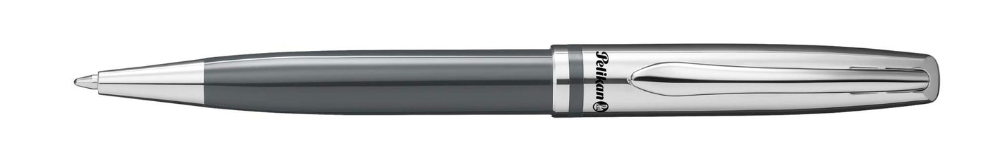 Pelikan Jazz Classic Ballpoint Pen, Medium Nib, Blue Ink Refill Included, Metal, Warm Grey, Blister