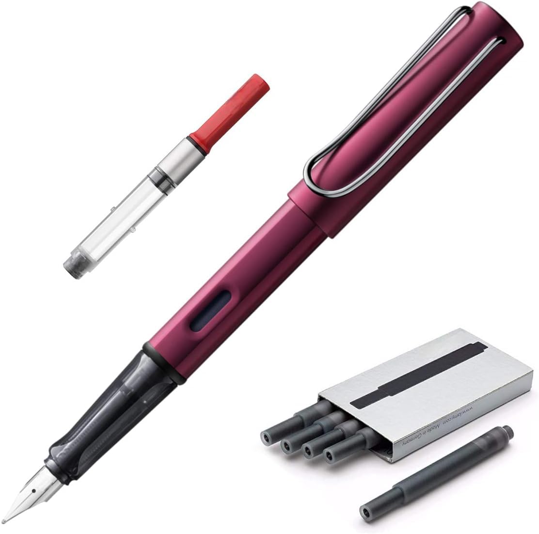 Fountain Pen Compatible with Lamy AL-Star | Black Purple | Fine Nib | 5 Black Ink Cartridges, Z28