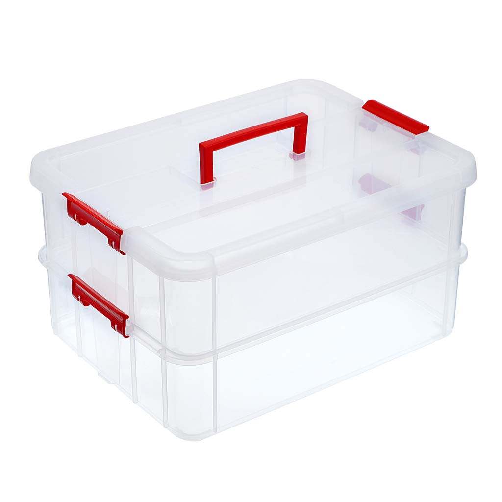 BTSKY 2 Layer Stack & Carry Box, Plastic Multipurpose Portable Storage Container Box Handled