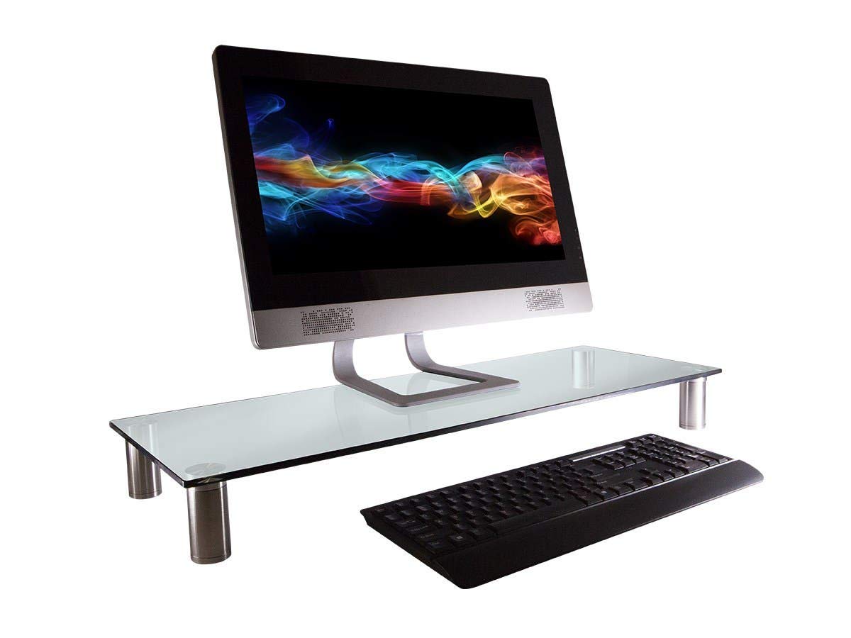 Monoprice 116356 Multimedia Riser Desktop Monitor Stand - Clear Glass, Large 30.8 x 11 Inches