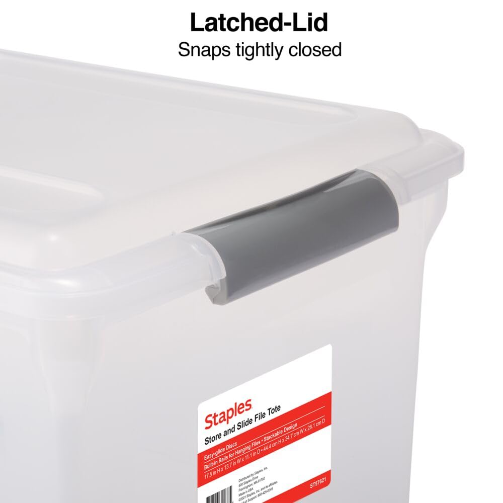 STAPLES Store & Slide Plastic File Box, Latching, Letter/Legal, 4/Ctn