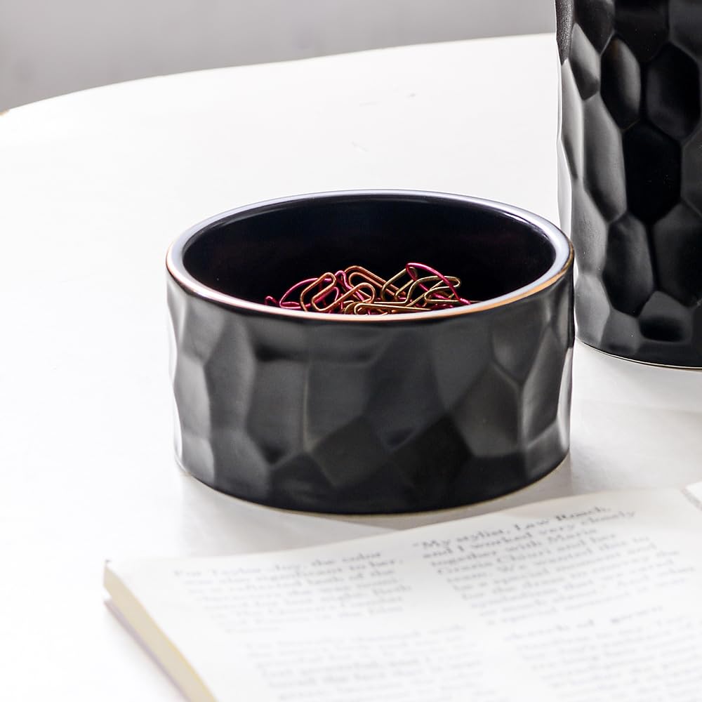 Aesthetic Desk Organizer Set of 2 For Office, Ceramic Pen Holder and Paper Clip Holder Dispenser